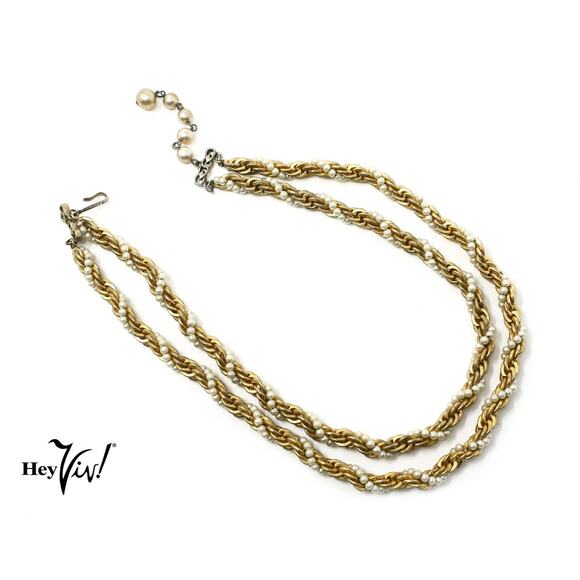 Vintage Marvella 16" Double Strand Faux Pearl Necklace w Twisted Chain – Hey Viv - Picture 1 of 6